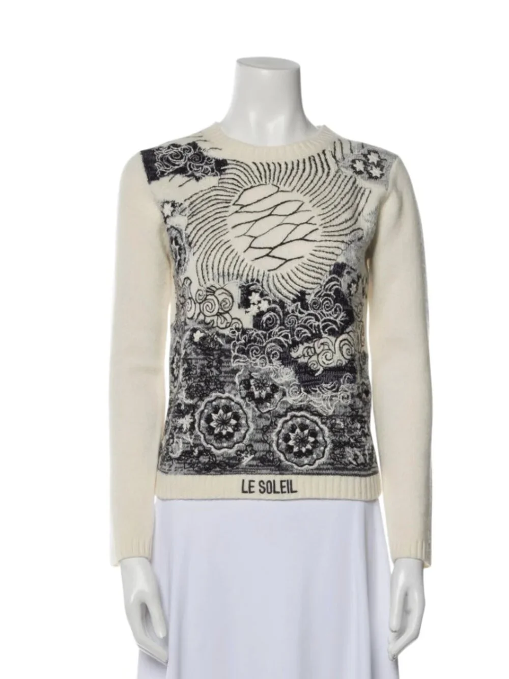 Christian Dior Le Soleil 2020 Sweater Womens 4 40 Cream Black Cashmere Crew Neck
